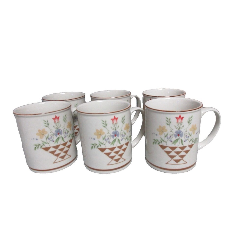 Vintage Salem Stoneware Georgetown Floral Coffee Cups Set of 6 Mugs Retro MCM
